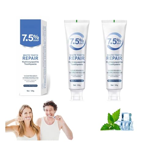 7,5% de hidroxiapatita pasta de dientes Duo, reparación del esmalte dental y protección de la cavidad, fórmula sin flúor, sabor a menta suave, fortalece los dientes, limpia suavemente, ideal para