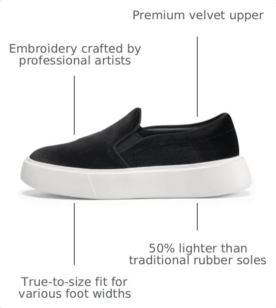 Image of Journey West Women's Fashion Velvet Sneakers with Embroidery Comfortable Slip-On Work Shoes for Women