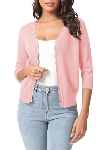 Urban CoCo Woman's 3/4 Sleeve V-Neck Cropped Cardigan Sweater Open Front Lightweight Knit Shrugs for Women