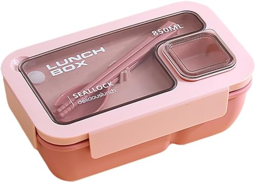 弁当箱 1段 お弁当箱 女性 おべんとう箱 お箸とスプーン付き 850ml/1100ml ランチボックス レンジ 食洗器対応 汁漏れ防止 冷凍可能 軽量 通勤 通学 手作り大容量べんとう箱 男子 女子 学生 食器を付き (ピンク,850ml)