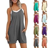 2026 Combinaison Short Femme Été Fluide, Mode Salopette Short Femmes Fluide Ample et Respirant Pantacourt Combi-Short Casual Romper Combinaisons Mode Les Bretelles Jumpsuit Playsuits de Plage