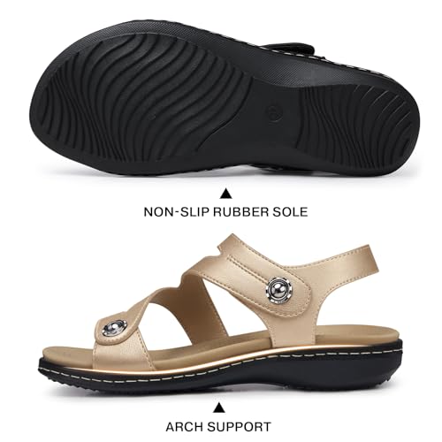 Image of TEMOFON Womens Sandals Dressy Summer: Open Toe Comfortable Walking Flat - Arch Support Flat Sandals Size 5-11