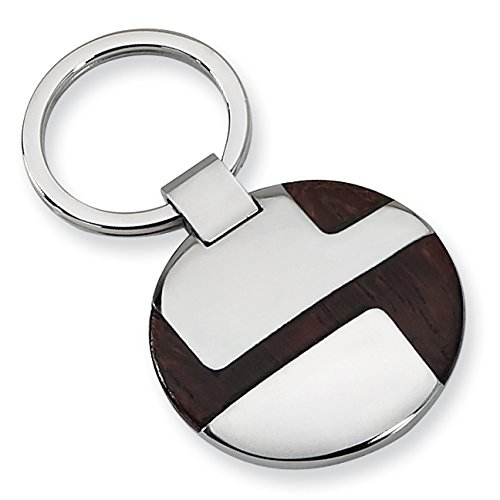 Stainless Steel Polished Wood Inlay Key Chain