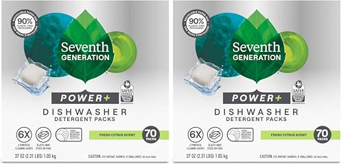 Image of Seventh Generation Power+ Dishwasher Detergent Packs Fresh Citrus scent 1 for sparkling dishes Dishwasher tabs 70 count (Pack of 2)