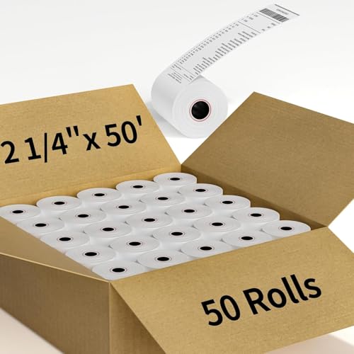 2 1/4\"\" x 50\' Thermal Paper Rolls I BPA and BPS Free I SET OF 50 Receipt Paper Rolls Phenol Free, 48 GSM Thick POS Printer Paper, Credit Card, Clover & Adding Machine Rolls, Recyclable Core - Thumbnail 2