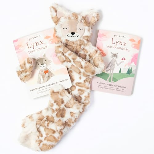 Image of Slumberkins Lynx Snuggler & 2 Board Books Complete Set Bundle | Promotes Self-Expression, Mindfulness & Boundaries | Social Emotional Development (Lynx Snuggler Plush + 2 Board Books)