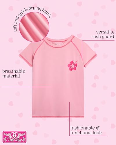 Image of Real Love Toddler Girls Rash Guard - Quick Dry Sun Protection Swim Shirt Girls Short Sleeve Rash Guard Kids Swim Top (2T-16)