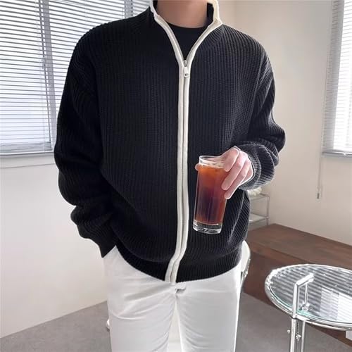 Stand Collar Double Zipper Cardigan Casual Cable Knitted Stand Collar Sweaters Mens Full Zip Long Sleeve Knitted Sweater3