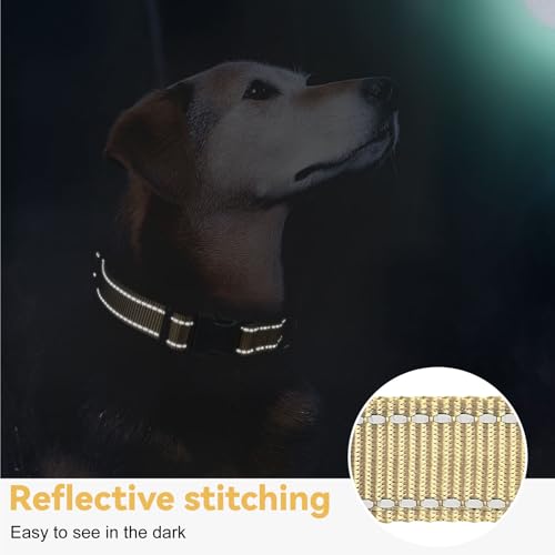 HEELE Hundehalsband, Hundehalsband aus Nylon, Reflektierend Halsband Hund mit Weich Neopren Gepolstert für Welpen Kleine Mittel Große Hunde Läng Einstellbereich 26-38cm, Sandbraun, S