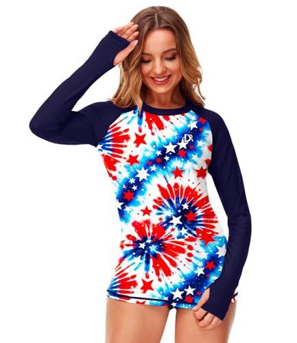 Image of Deerose Womens Gradient Rash Guard UPF 50+ Swim Shirts Surfing Top with Thumb Hole