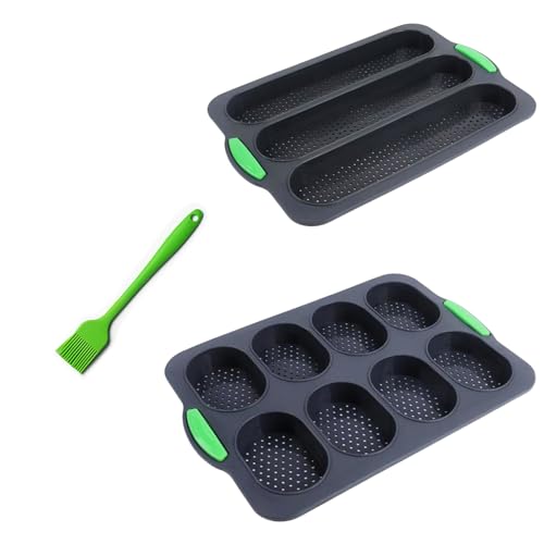 Greyoe 2 Stück Baguette-backblech, Brötchen Backform, Baguette Backform, Antihaft Einfache Reinigung und Gleichmäßiges Backen, für das Backen zu Hause