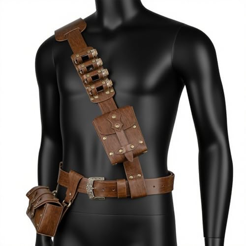 HiiFeuer 7 PCs Medieval Baldric Tactical Belt Accessories Renaissance Faux Leather Belt Bag Alchemy Bottle Holder for Cosplay4