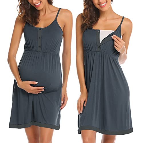 Image of Ekouaer Womens Nursing Nightgowns for Pregnancy Delivery Gowns Breathable and Super Soft Nightshirt Grey Blue
