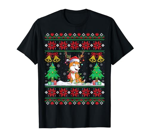 Dog Lover Santa Hat Xmas Tree Lights Dog Christmas Ugly T-Shirt