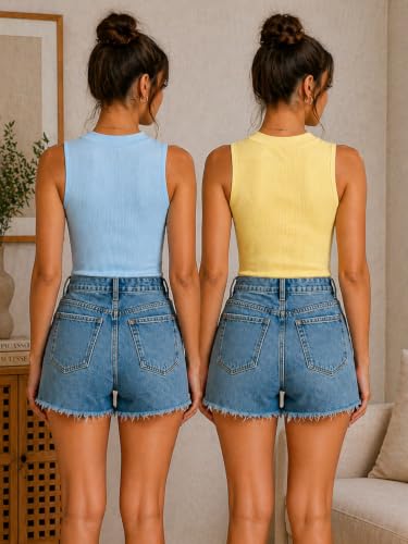 Image of Toochki Tops for Women Crop Top for Women's Tank Activewear Tee Casual Sports Cotton High Neck Camisole Pack of Two (2)