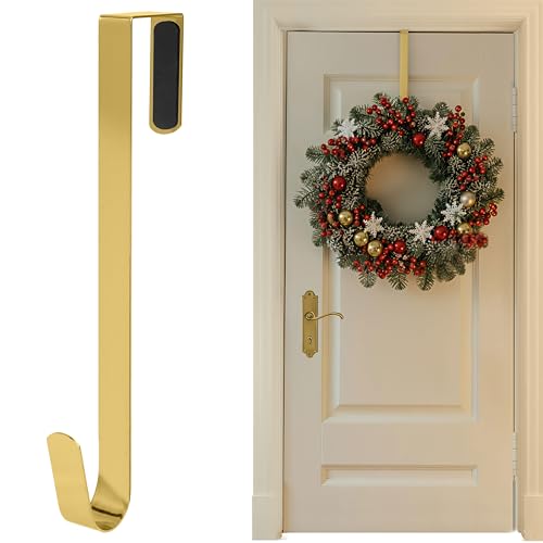 SR ESSENTIALS Wreath Hanger for Front Door, 12 Wreath Door Hanger for Hanging Coats, Bags - Perfect for Valentine, Welcome, Wedding, & Christmas Decorations Over Door Hanger (1Pc Golden)