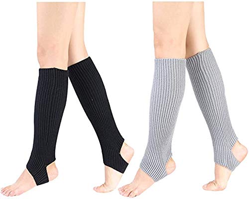 Fashion Yoga Socks for Women Girls Workout Socks Toeless Training Dance Leg Warmers(Black,Gray,White,Purple) (Black +Grey)