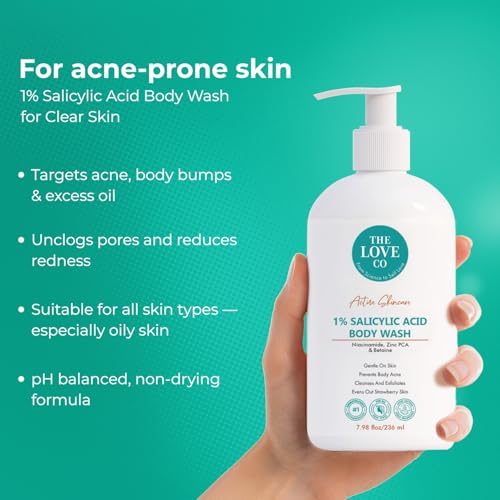 Image of The Love Co 1% Salicylic Acid Body Wash 236ml | Body Acne & Back Acne Body Wash for Bacne, Breakouts & Clogged Pores | With Niacinamide & Zinc | pH Balanced, Non-Drying, Fragrance Free