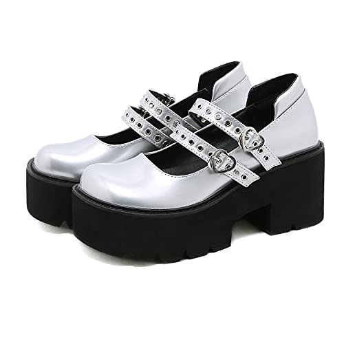 Womens Chunky Platform Mary Jane Shoes Block High Heels Patent Round Toe Ankle Strap Pumps Goth Shoes2