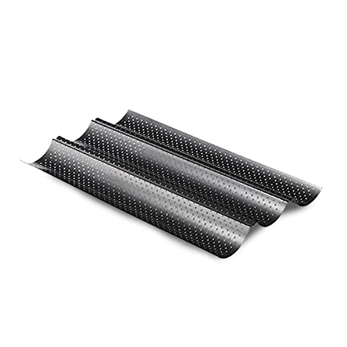 Feelino Moule Baguette, Moule a Pain en Acier au Carbone, Moule a Baguette de Pain Four, Moule à Pain Perforé Résistants au Lave-vaisselle, Kit Plaque...