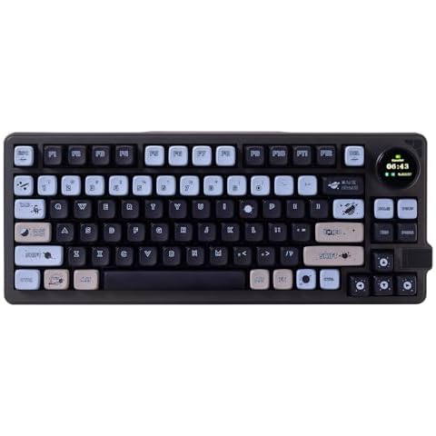GK GAMAKAY LK75 75% Mechanical Keyboard with TFT Smart Display & Knob, Bluetooth 5.0/2.4GHz Wireless/USB-C Wired MDA Profile Keycaps 83 Keys RGB Hot Swap Gaming Keyboard (Grayish Black-Mercury Swicth) Cover