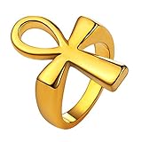 U7 Ankh Cross Ring Men Women Hip Hop Jewelry 18K Gold Plated Polished Egyptian Cross Thumb Signet Ring (Size 8)