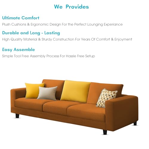 Image of Galib 3 Seater Sofa Set for Living Room (Orange Fabric) Premium Fabric Sofa Set
