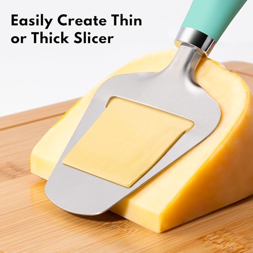 Image of Rainspire Upgraded Non-Stick Cheese Slicers for Block Cheese Multi-Functional Cheese Cutter for Mozzarella, Cheddar, Gruyere Charcuterie Accessories Dishwasher Safe Kitchen Tools, Mint Green