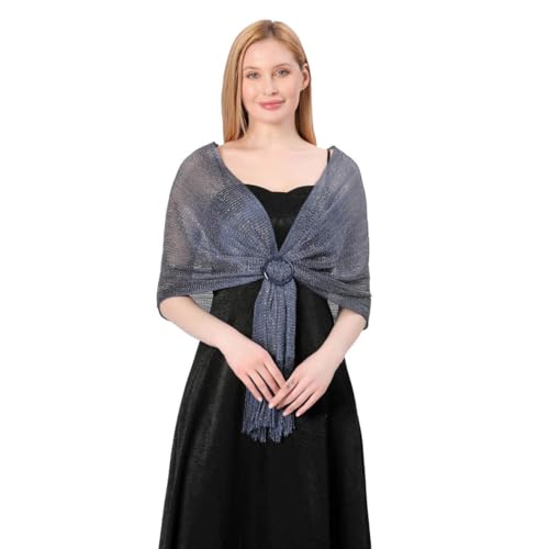 Image of Stoles for Evening Dress with Buckle, Fringes - Polyester Blend, Shimmer Stole Wraps for Weddings, Party | Women's Clothing