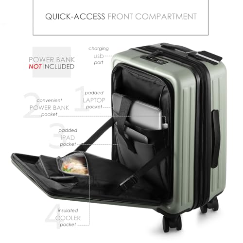 Image of 20 Inch Carry On Luggage 22x14x9 Airline Approved, Carry On Suitcase with Wheels, Hard-shell Carry-on Luggage, Durable Luggage Carry-On, Sage Green Small Suitcase with Cosmetic Case