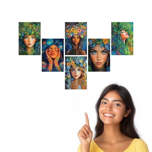 Image of SiddArtify Botanical Goddess Wall Art Prints Set - Fantasy Portrait Poster Decor for Living Room Bedroom Office - Set of 2-4x6 Inch - Board (Pack of 6) - Sticker (Pack of 6)