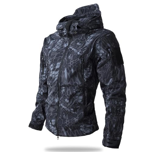 Image of Men's Camouflage Jacket Full-Zip Waterproof Fleece Lined Winter Coats Hooded Military Windbreaker Jackets with Pocket