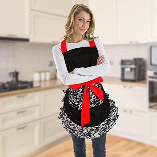 Rosielily Sexy Aprons For Women Lace Apron Vintage Apron Retro Apron With Pockets Frilly Apron Ruffle Apron For Cooking Baking Black Dress Cotton 50S Personalized Ladies Apron Retro Gifts For Women #TOP6
