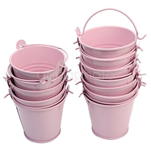 Ubersweet® 12 Pcs Practical Mini Metal Bucket Pails Colored Wedding Garden Favours Gift