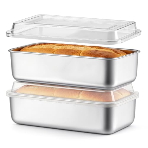 TeamFar Loaf Pan for Baking Bread 9 x 5 Inch Bread Pan with Lid Set of 2