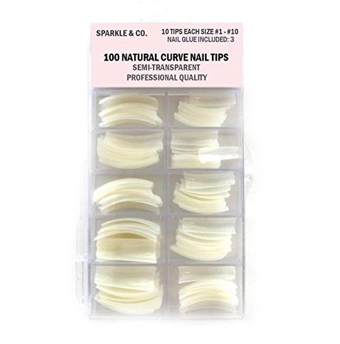 100 Natural Curve Nail Tips + 3 Glue