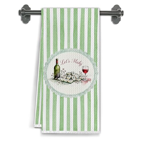 Elefeltclave Mahjong Wine Kitchen Towels, Gifts for Wine Lovers Drinkers Dish Tea Towels, Mahjong Player Lover Gifts Decorative Hand Towel for Kitchen Bar Pub, 16x24 Inch