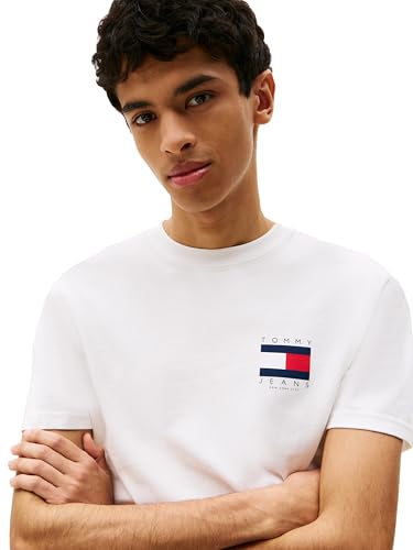 Tommy Jeans Men's Short Sleeve Cotton Graphic T-Shirts with Printed Flag Design2