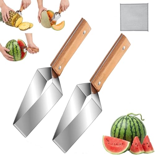 2 Pièces Coupe Pasteque,Coupe Pastèque En Acier Inoxydable,Coupe Tranche De Pastèque,Gadget Cuisine Trancheuse Fruits,Outil de Découpe Portable pour les...