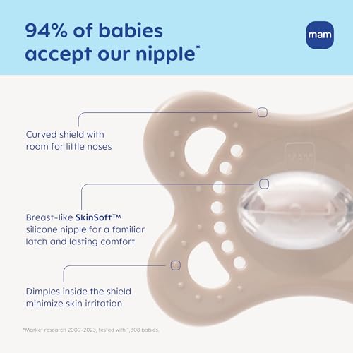 Image of MAM Original Baby Pacifier 0-6 Mths, Skin Soft Silicone Nipple, 2 Pack