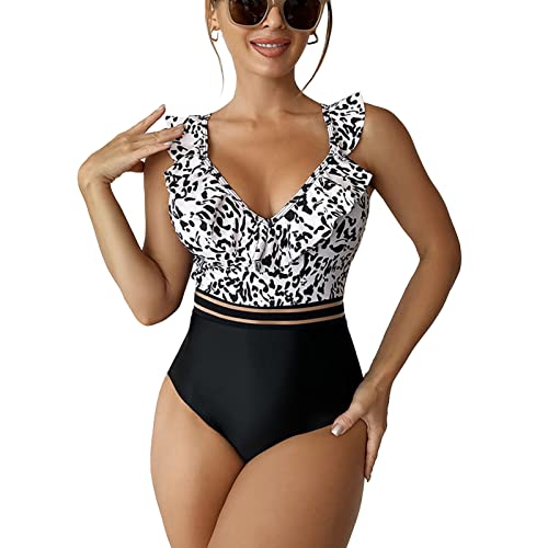 WEYI One Piece Swimsuit Fashion Breathable Leopard Print Backless Deep V Neck One Piece Swimsuits for Women Surfing (XL)