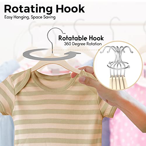Techzoo 50 Premium Baby Velvet Hangers - 11" Inch Non-Slip Baby Hangers, Ultra-Slim Space-Saving Children Hangers - 360° Swivel Hook, Strong & Durable Infant & Toddler Clothes Hangers - Ivory #TOP7