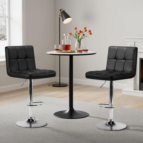 Image of Yaheetech Bar Stools Set of 3, Adjustable PU Leather Swivel Barstools, Modern Counter Stools with Back and Footrest, Counter Height Barstools for Bar, Kitchen, Dining Room, Black