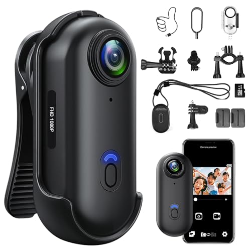 YCCNIU Daumen Action Cam, Motorrad Mini WiFi Kamera HD 1080P Body Kamera, Magnetische Sporthelmkamera mit 360° Drehbarem Clip & Wasserdichtem Gehäuse, Tragbare Videokamera mit Multifunktionszubehör