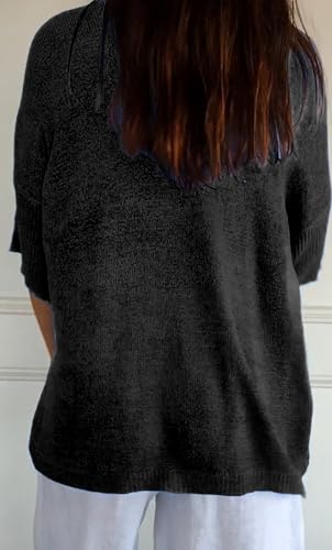 Knit Sweater for Women Dressy Casual V Neck Sweaters 3/4 Sleeve Soft Lightweight Sweaters Fall Sweater Pullover2