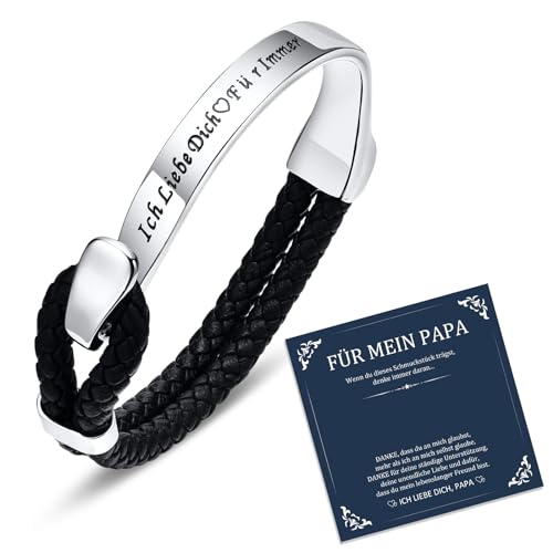 TempBeau Vatertagsgeschenk für Papa Armband : Herren Lederarmband Schwarz 21.5cm Papa Geschenke Armbänder Hochzeitsgeschenk für Männer Jahrestag Geschenk für ihn Sohn (papa)