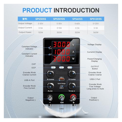 Alimentation CC réglable avec commutateur de sortie et protections