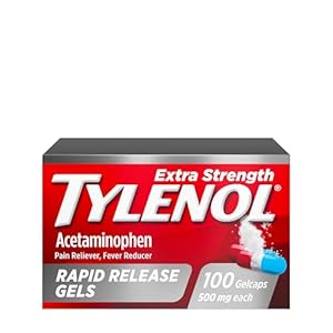 Tylenol Extra Strength Acetaminophen Rapid Release Gels, Pain Reliever & Fever Reducer, Gelcaps with Laser-Drilled Holes for Fast Release, Gentle on Stomach, 500 mg Per Gelcap, 100 Count OTC Medicine