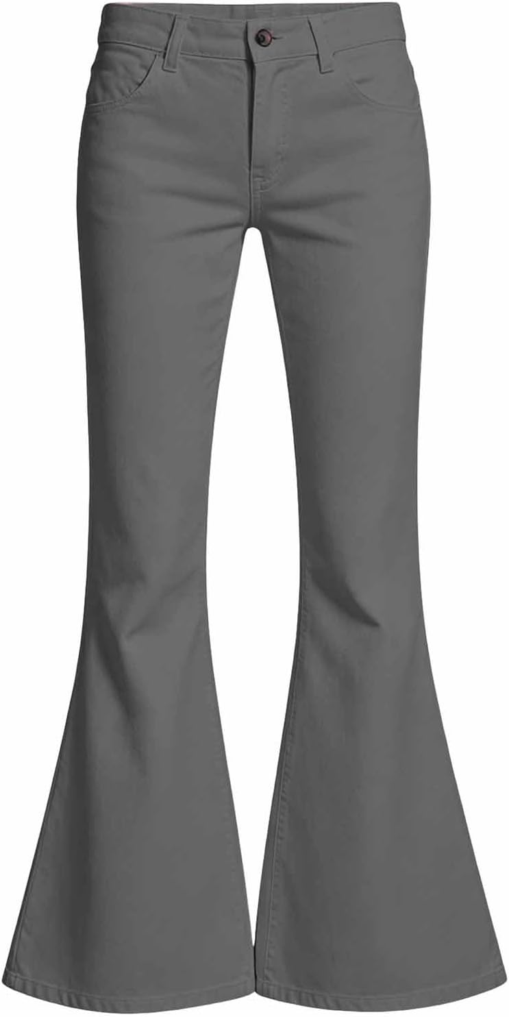 Girls School Uniform Pants Kids Flare Leggings Elastic Waist High Stretchy Bell Bottoms Preppy Trousers with Pockets