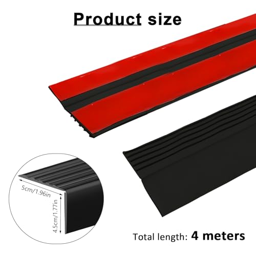 BOYIFEIJIE Treppenkantenprofil Selbstklebend, 4M Rutschfeste Treppenkante, Winkelprofil Kunststoff, Winkelleiste Selbstklebend 50x45mm, PVC Treppen Kantenschutz, Stufen Kantenprofil, Schwarz